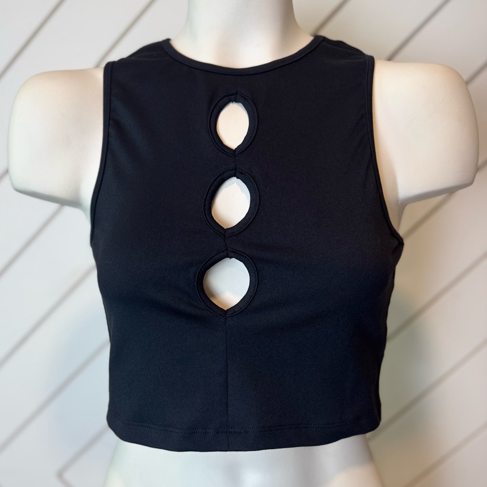NIA - Black Tank Cropped Top - Three Keyhole Accents - Size M